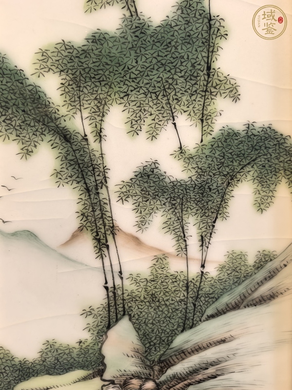 古玩陶瓷淺絳彩墨竹圖瓷板真品鑒賞圖