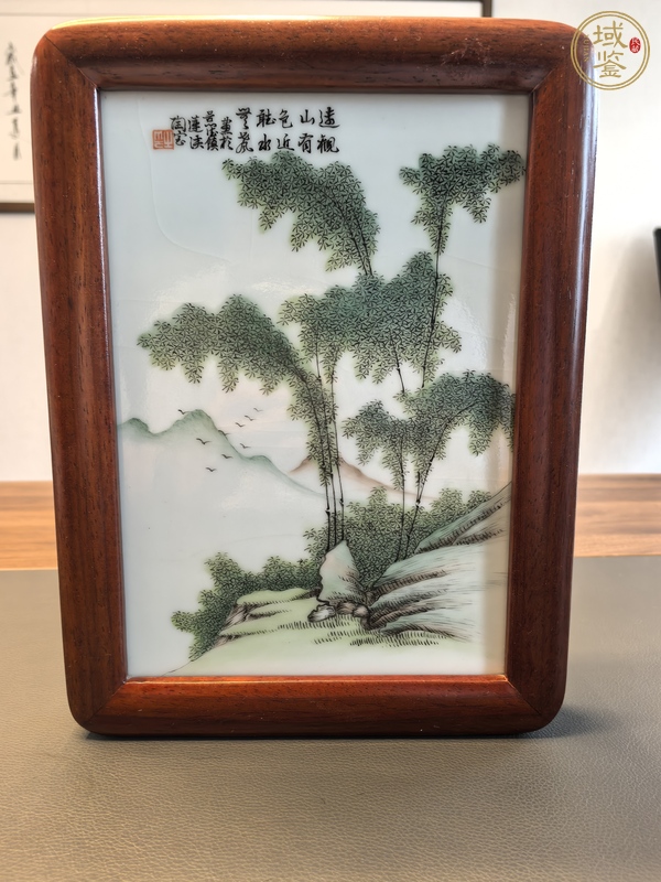 古玩陶瓷淺絳彩墨竹圖瓷板真品鑒賞圖
