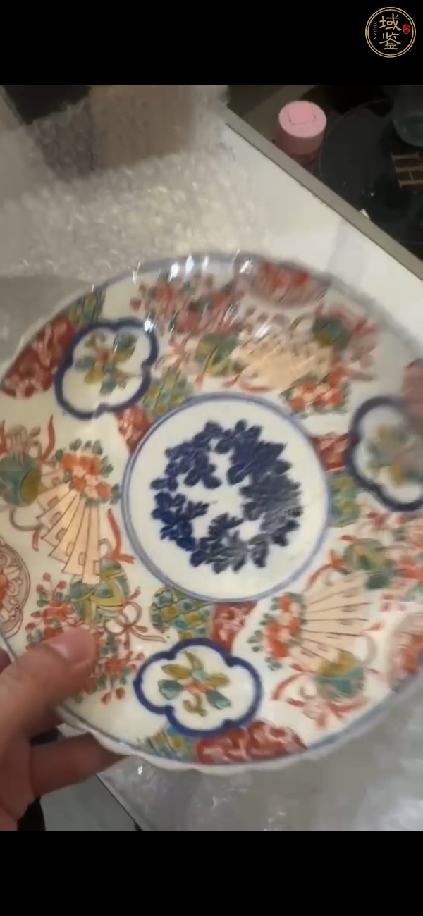 古玩陶瓷日本明治青花彩繪花卉紋盤真品鑒賞圖