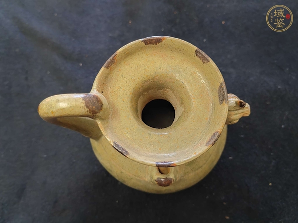 古玩陶瓷越窯青瓷褐彩雞首壺，疑似大修真品鑒賞圖