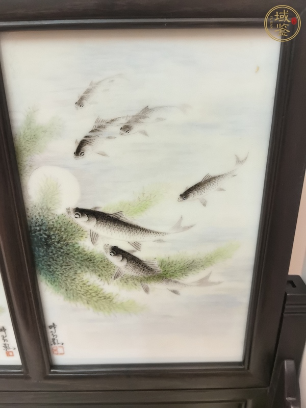 古玩粉彩魚藻紋瓷板真品鑒賞圖