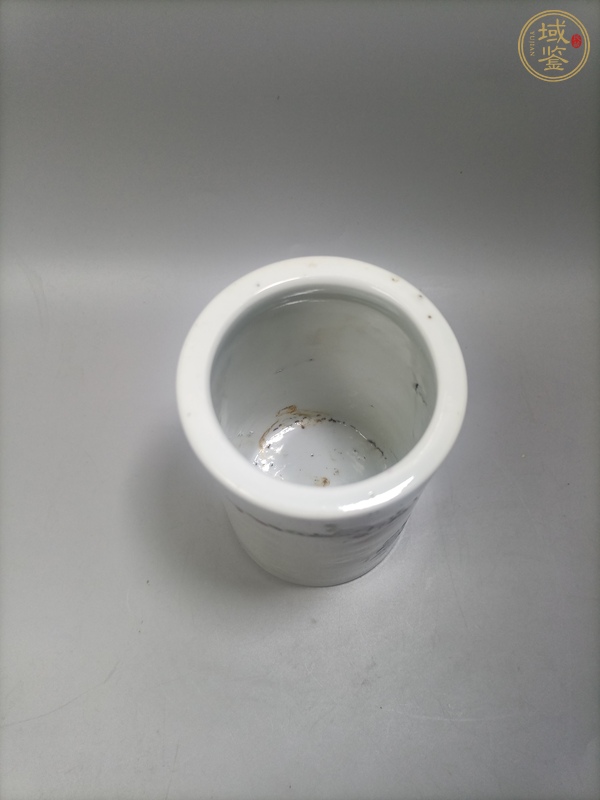 古玩陶瓷淺絳彩花鳥紋文房筆筒真品鑒賞圖