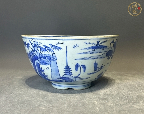 古玩陶瓷青花山水人物紋碗真品鑒賞圖