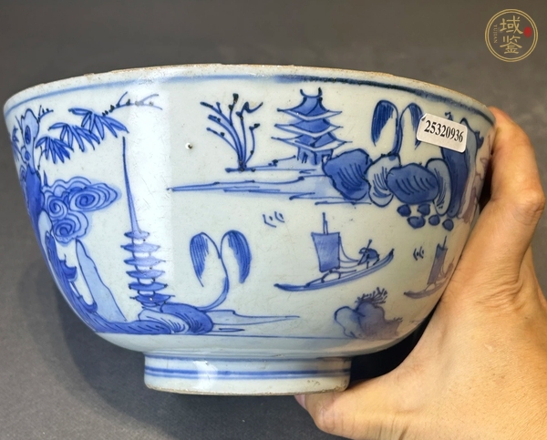古玩陶瓷青花山水人物紋碗真品鑒賞圖