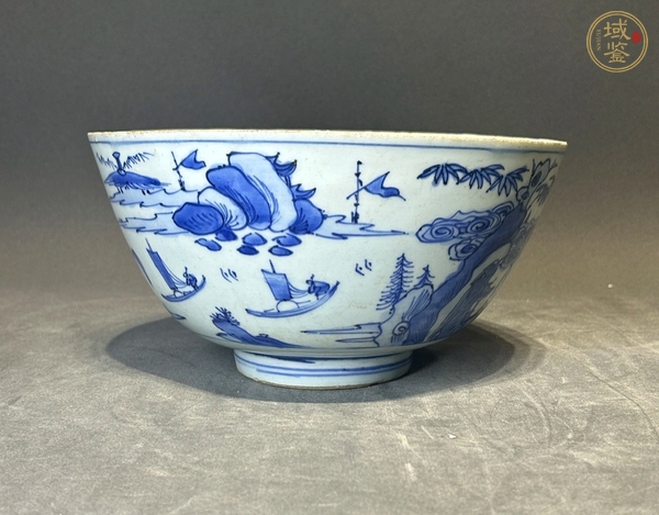 古玩陶瓷青花山水人物紋碗真品鑒賞圖