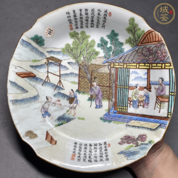 古玩陶瓷清道光粉彩人物故事圖倭角盤真品鑒賞圖