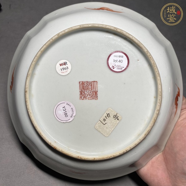 古玩陶瓷清道光粉彩人物故事圖倭角盤真品鑒賞圖