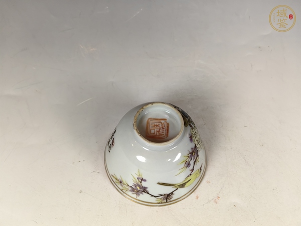 古玩陶瓷晚清民國淺降彩花卉翠鳥詩文茶園真品鑒賞圖