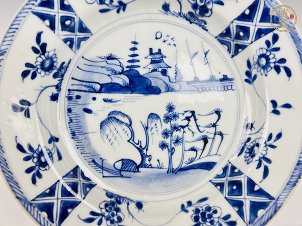古玩陶瓷清康熙·青花開窗遠(yuǎn)山近水盤真品鑒賞圖