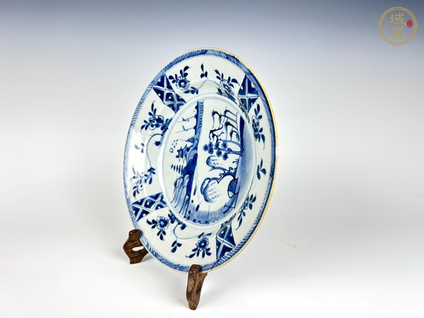 古玩陶瓷清康熙·青花開窗遠(yuǎn)山近水盤真品鑒賞圖