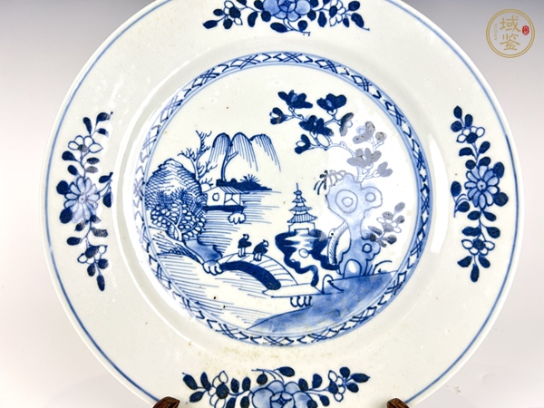 古玩清康熙·亭臺樓閣青花盤真品鑒賞圖