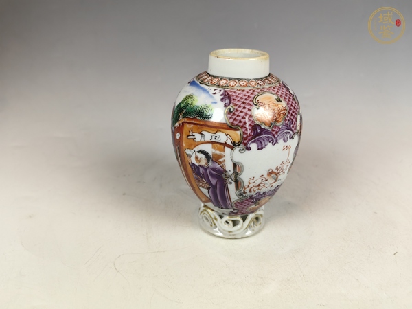 古玩陶瓷清乾隆粉彩滿大人合家歡蓋瓶真品鑒賞圖