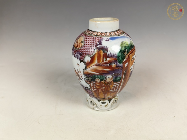 古玩陶瓷清乾隆粉彩滿大人合家歡蓋瓶真品鑒賞圖