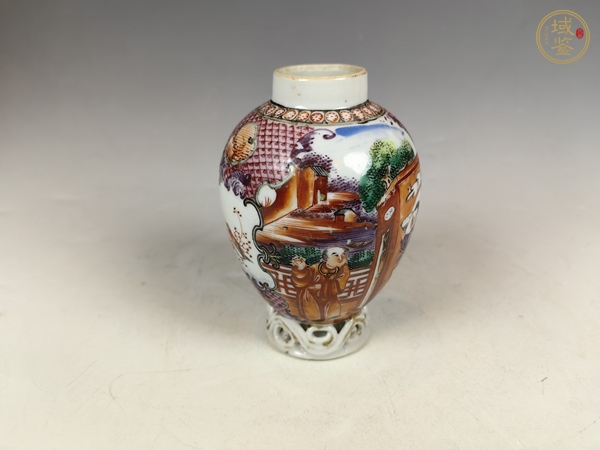 古玩陶瓷清乾隆粉彩滿大人合家歡蓋瓶真品鑒賞圖