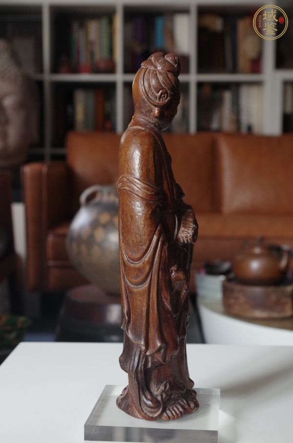 古玩雜項黃楊木（龍眼木）木雕站像觀音真品鑒賞圖