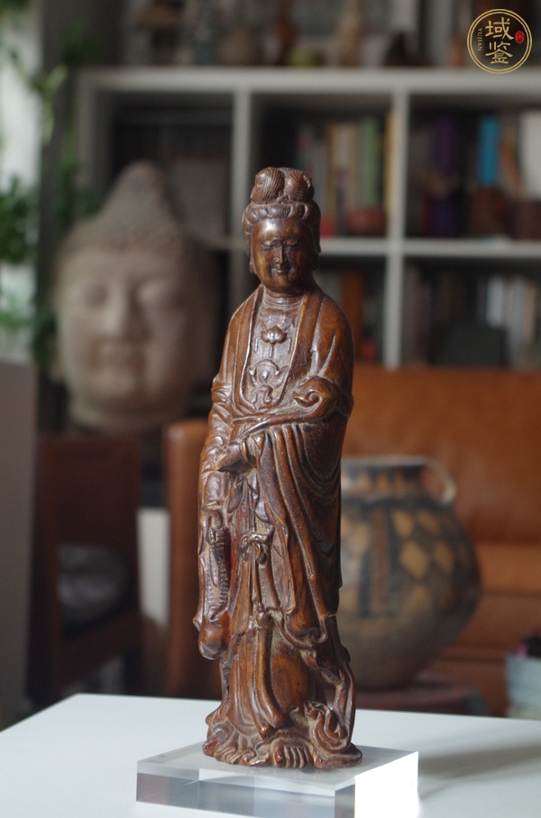 古玩雜項黃楊木（龍眼木）木雕站像觀音真品鑒賞圖