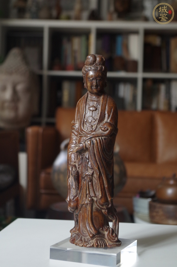 古玩黃楊木（龍眼木）木雕站像觀音真品鑒賞圖