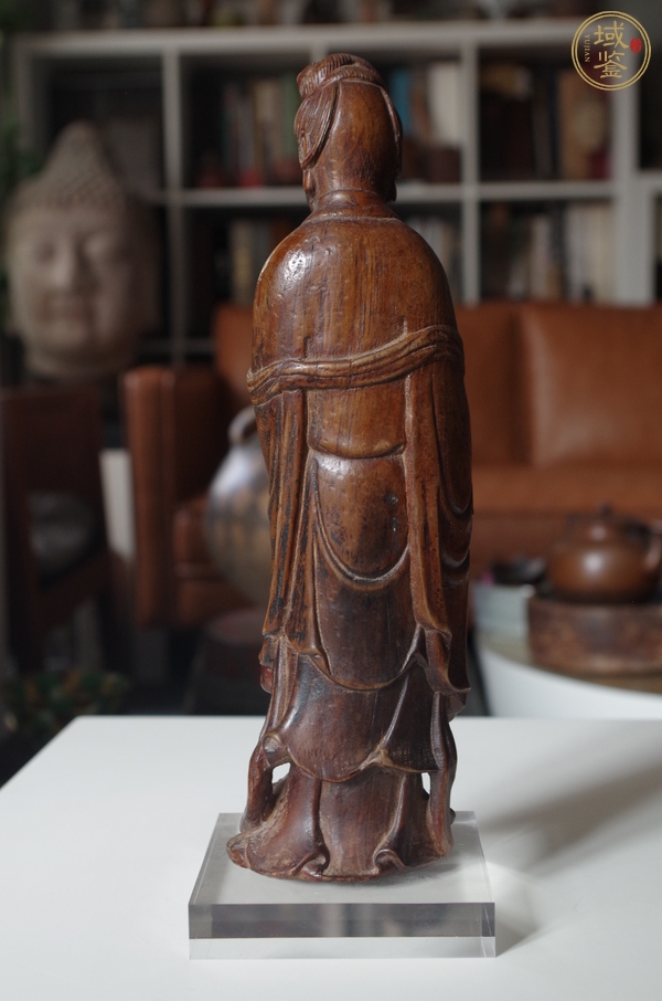 古玩雜項黃楊木（龍眼木）木雕站像觀音真品鑒賞圖