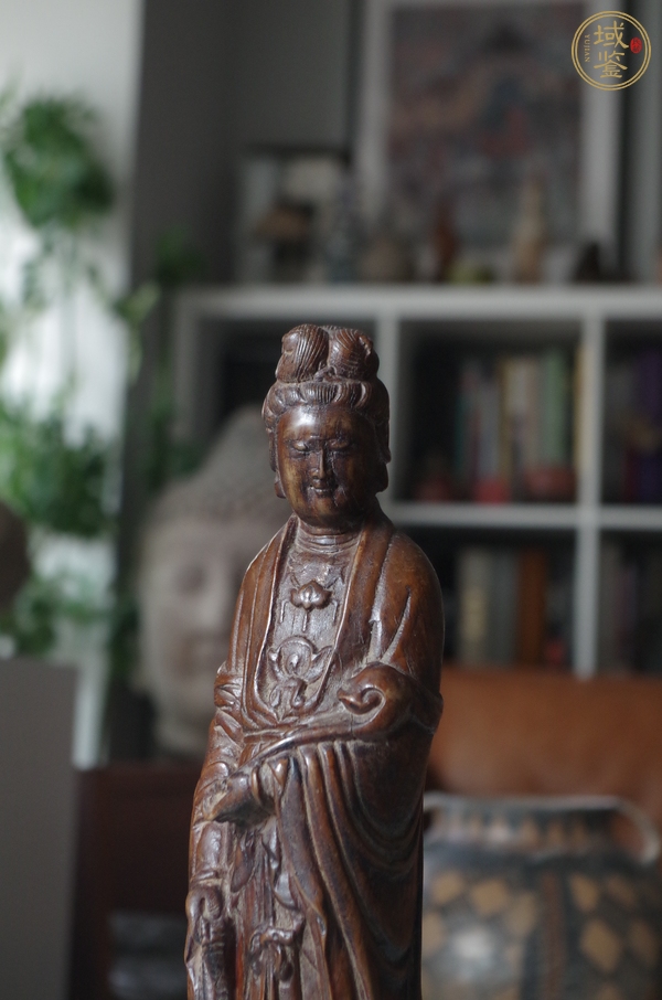 古玩雜項黃楊木（龍眼木）木雕站像觀音真品鑒賞圖