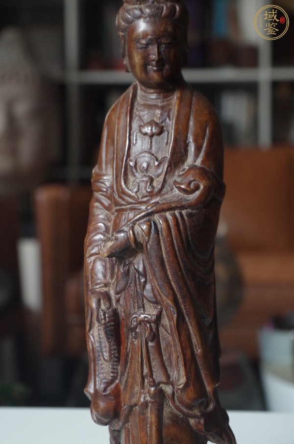 古玩雜項黃楊木（龍眼木）木雕站像觀音真品鑒賞圖