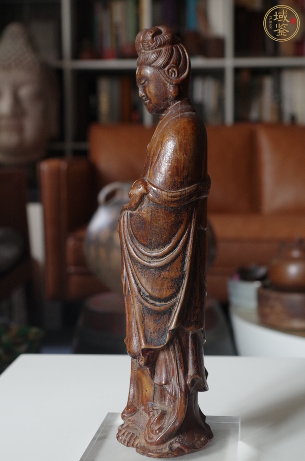 古玩雜項黃楊木（龍眼木）木雕站像觀音真品鑒賞圖