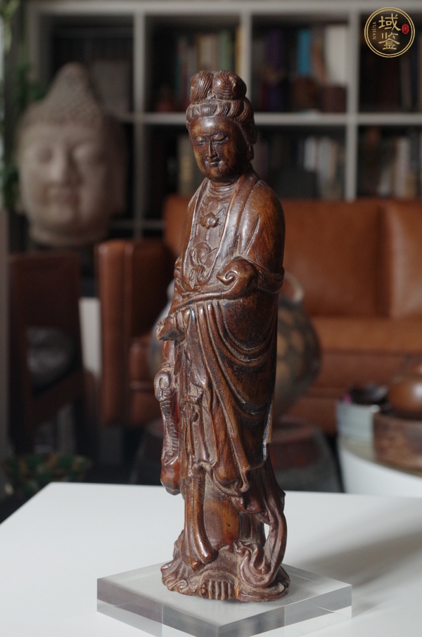 古玩雜項黃楊木（龍眼木）木雕站像觀音真品鑒賞圖