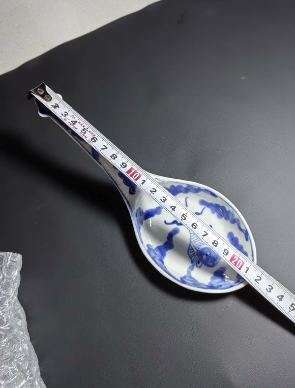 古玩陶瓷青花金魚滕王閣大號勺子調(diào)羹一對拍賣，當(dāng)前價格1488元