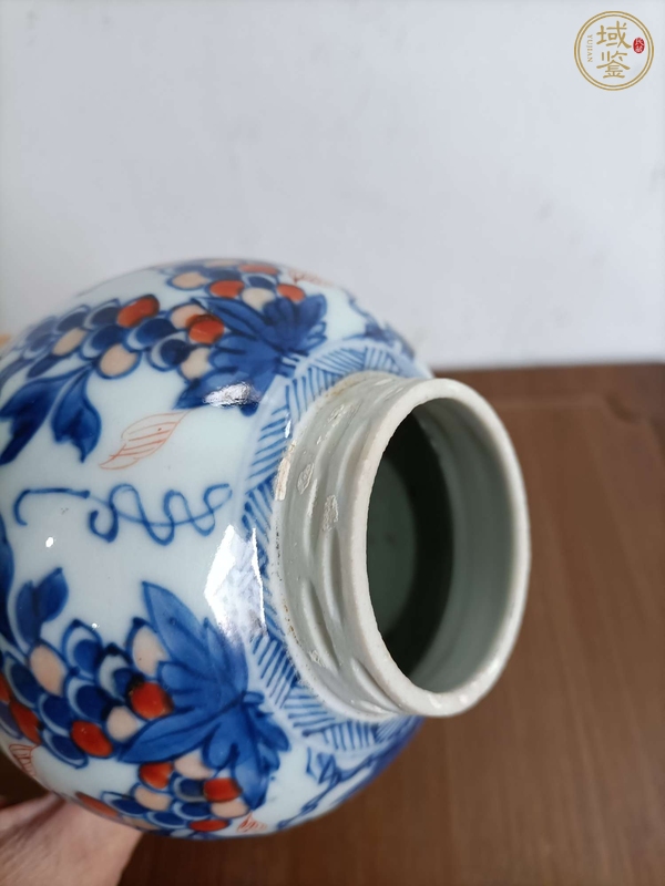 古玩陶瓷青花礬紅葡萄紋雞腿瓶真品鑒賞圖