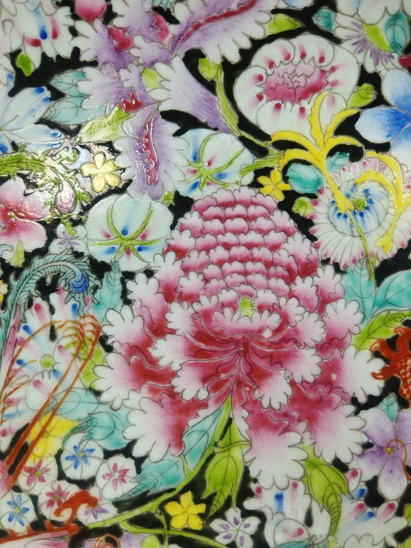 古玩陶瓷墨地粉彩龍鳳紋盤拍賣,當前價格7500元