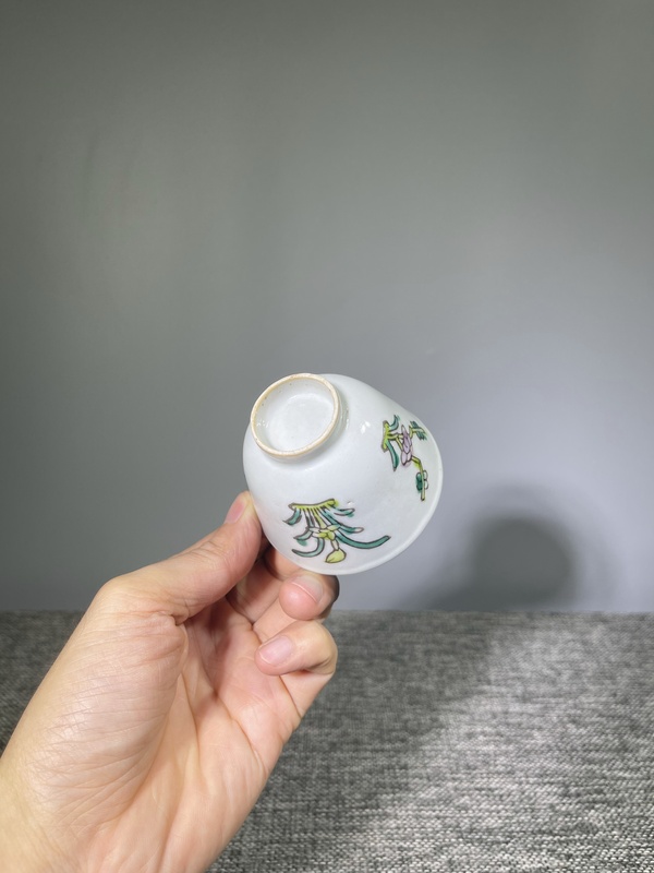 古玩陶瓷晚清.粉彩四君子‘梅蘭竹菊’圖仰鐘杯拍賣(mài)，當(dāng)前價(jià)格0元