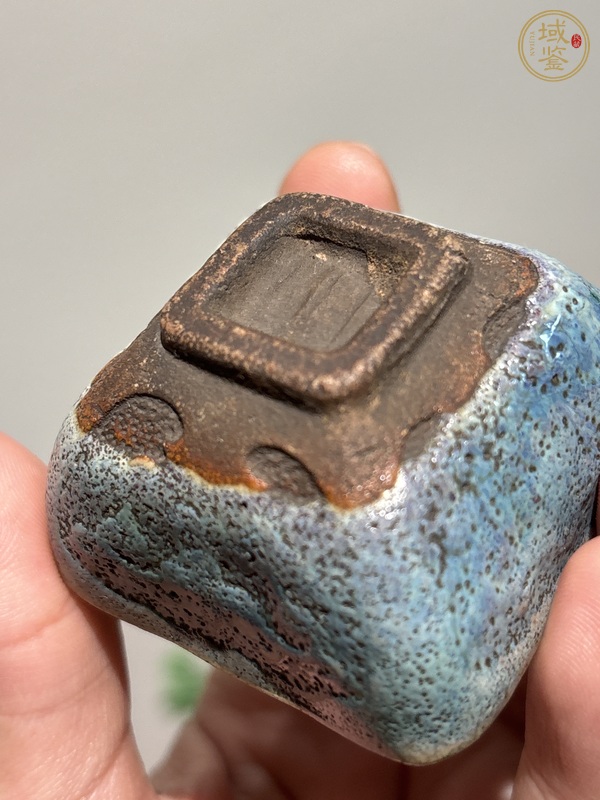 古玩陶瓷鈞釉四方花盆真品鑒賞圖
