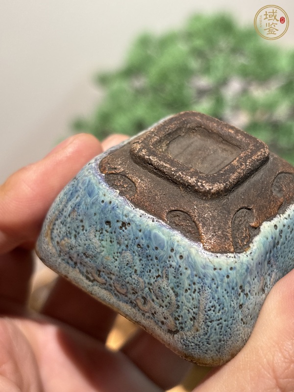 古玩陶瓷鈞釉四方花盆真品鑒賞圖