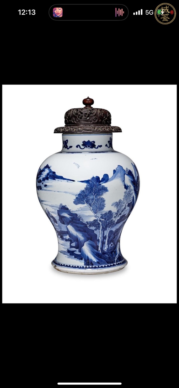 古玩陶瓷青花山水人物紋將軍罐真品鑒賞圖