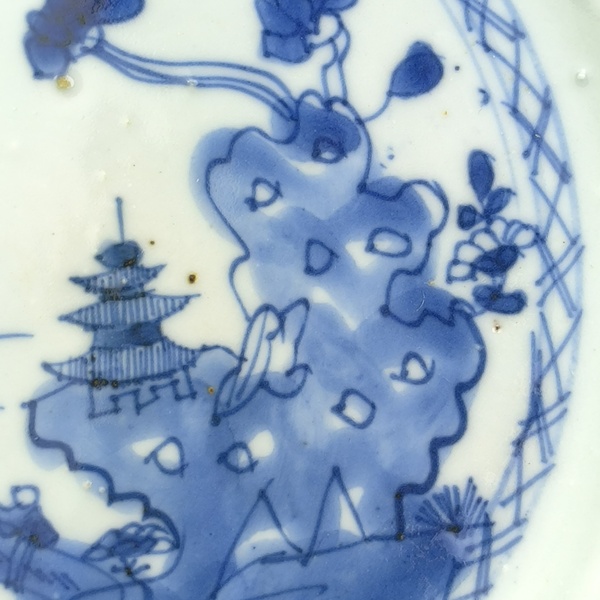 古玩陶瓷清康熙青花山水人物紋盤拍賣,當前價格1000元