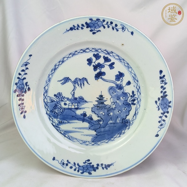 古玩陶瓷青花山水人物紋盤真品鑒賞圖