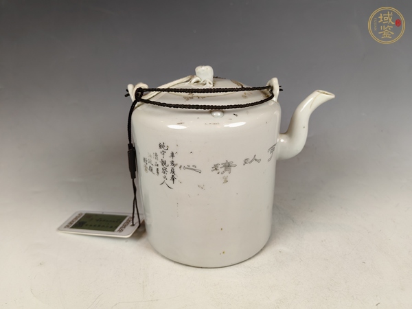 古玩陶瓷民國刻瓷墨彩花卉鳥紋茶壺真品鑒賞圖