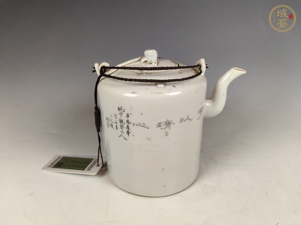 古玩陶瓷民國刻瓷墨彩花卉鳥紋茶壺真品鑒賞圖