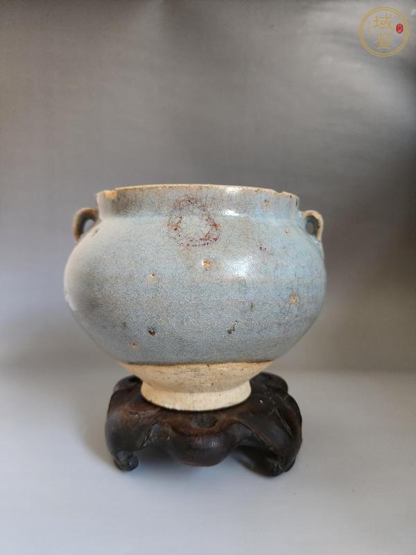 古玩陶瓷元代·鈞窯天藍釉雙系罐 真品鑒賞圖