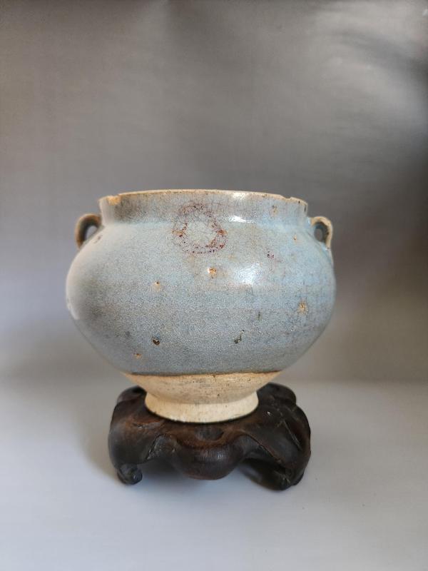 古玩陶瓷元代·鈞窯天藍釉雙系罐拍賣,當前價格15000元