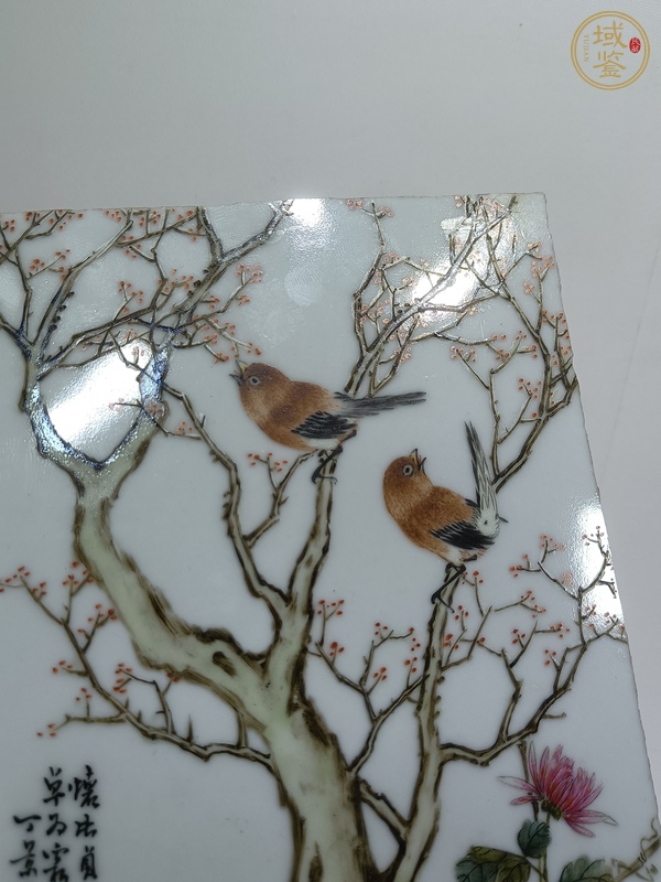 古玩陶瓷粉彩花鳥(niǎo)紋瓷板真品鑒賞圖