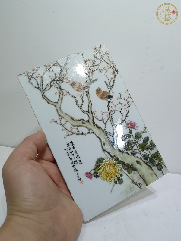 古玩陶瓷粉彩花鳥(niǎo)紋瓷板真品鑒賞圖