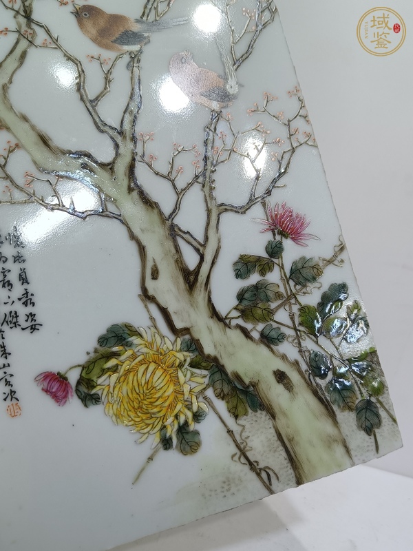 古玩陶瓷粉彩花鳥(niǎo)紋瓷板真品鑒賞圖