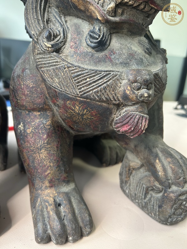 古玩雜項木獅子雕件真品鑒賞圖