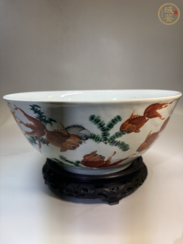 古玩陶瓷魚(yú)藻紋粉彩大碗真品鑒賞圖