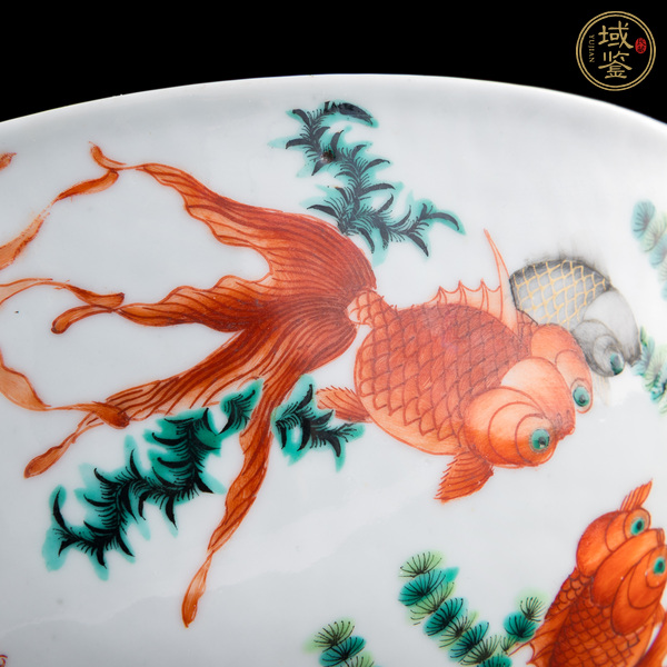 古玩陶瓷魚(yú)藻紋粉彩大碗真品鑒賞圖