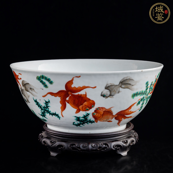 古玩陶瓷魚(yú)藻紋粉彩大碗真品鑒賞圖