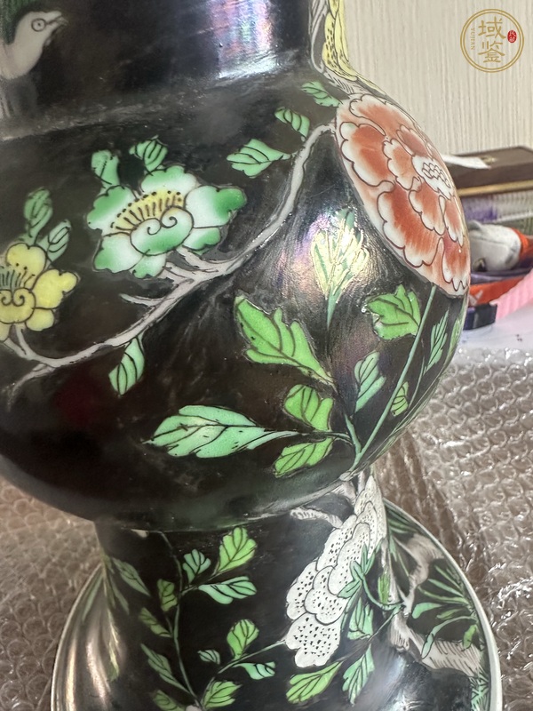 古玩墨地五彩花觚真品鑒賞圖