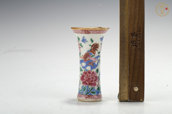 古玩陶瓷清雍正·粉彩富貴大吉圖小束腰花觚真品鑒賞圖