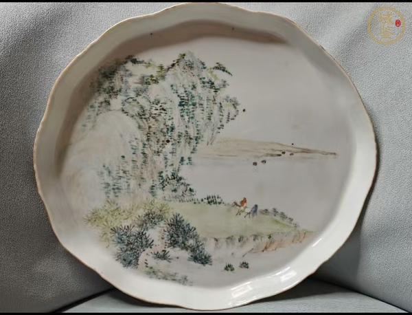 古玩陶瓷淺絳彩山水紋盤真品鑒賞圖