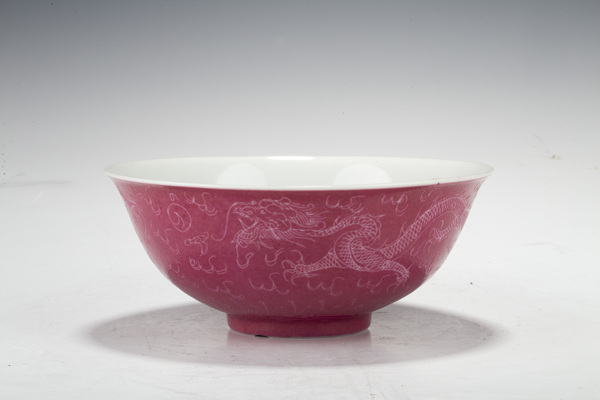 古玩陶瓷民國(guó)·胭脂紅軋道云龍紋碗拍賣(mài)，當(dāng)前價(jià)格188元